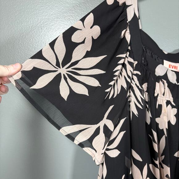 EVRI Black & Pink Square Neck Floral Peasant Blouse - 4X - Women's Plus Size Top - Picture 3 of 7